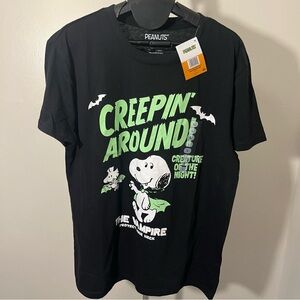 Peanuts Vampire Snoopy Halloween Black Graphic Tee Large Women’s New With Tags